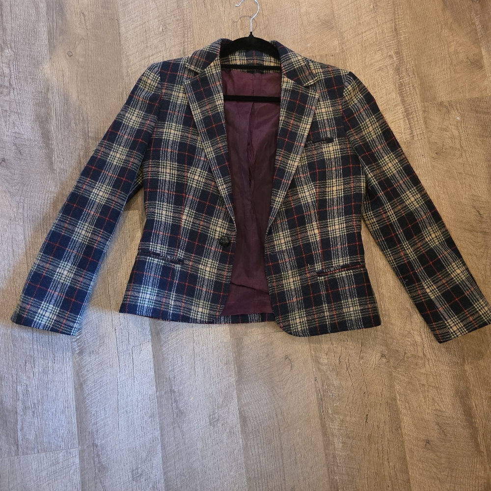 Cargo Navy Red Plaid Blazer Made in USA Sz 8 Lined 90s Preppy